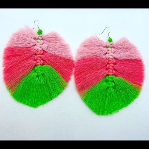 Pink and green multi colored earrings